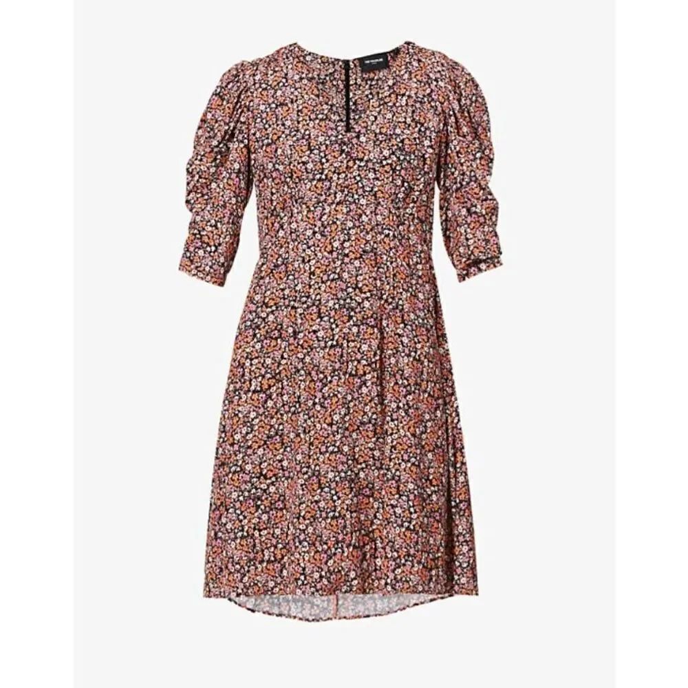 The Kooples Short Printed Dress Gathered Sleeves Floral Women's Small